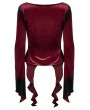 Punk Rave Red Gothic Gradient Velvet Long Sleeve Irregular Shirt for Women