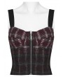 Punk Rave Red and Black Gothic Grunge Gradient Plaid Vest Top for Women