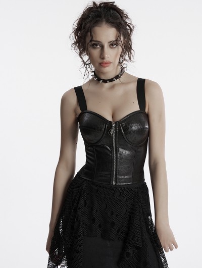 Punk Rave Black Gothic Punk Faux Leather Vest Top for Women