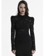 Punk Rave Black Gothic Long Puff Sleeve Floral Ruffled Lace Top for Women