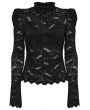 Punk Rave Black Gothic Long Puff Sleeve Floral Ruffled Lace Top for Women