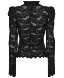 Punk Rave Black Gothic Long Puff Sleeve Floral Ruffled Lace Top for Women