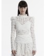 Punk Rave White Gothic Long Puff Sleeve Floral Ruffled Lace Top for Women