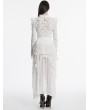 Punk Rave White Gothic Long Puff Sleeve Floral Ruffled Lace Top for Women