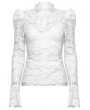 Punk Rave White Gothic Long Puff Sleeve Floral Ruffled Lace Top for Women