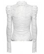 Punk Rave White Gothic Long Puff Sleeve Floral Ruffled Lace Top for Women