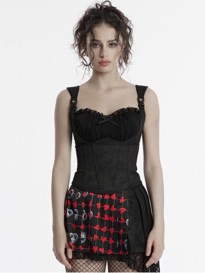 Punk Rave Black Gothic Buckle Strap Corset Style Cami Top for Women