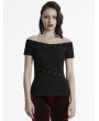 Punk Rave Black Gothic Punk Off-Shoulder Knitted T-Shirt for Women