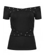 Punk Rave Black Gothic Punk Off-Shoulder Knitted T-Shirt for Women