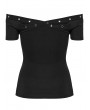 Punk Rave Black Gothic Punk Off-Shoulder Knitted T-Shirt for Women