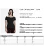 Punk Rave Black Gothic Punk Off-Shoulder Knitted T-Shirt for Women