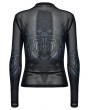 Punk Rave Black Gothic Cyber Skull Gradient Printed Mesh T-Shirt for Women