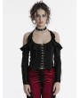 Punk Rave Black Gothic Halter Off-the-Shoulder Long Sleeve Short Top for Women