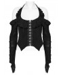 Punk Rave Black Gothic Halter Off-the-Shoulder Long Sleeve Short Top for Women