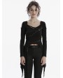 Punk Rave Black Gothic Punk Long Sleeve Irregular T-Shirt for Women