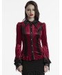 Punk Rave Red Gothic Gradient Velvet Bat Collar Long Sleeve Shirt for Women