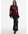 Punk Rave Red Gothic Gradient Velvet Bat Collar Long Sleeve Shirt for Women