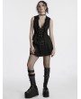 Punk Rave Black Gothic Academy Style Patterned Lapel Vest for Women