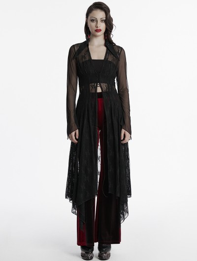 Punk Rave Black Gothic Irregular Hem Lace Cardigan for Women