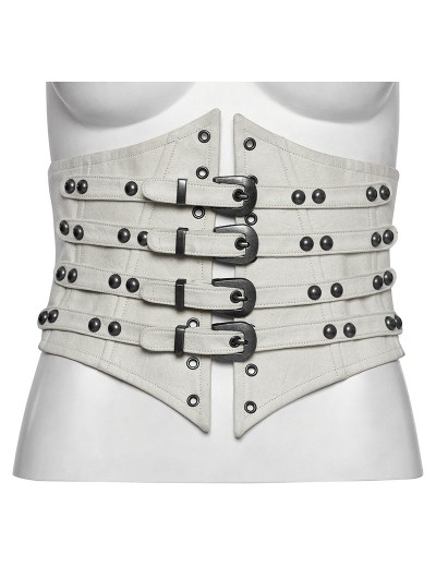 Punk Rave White Gothic Retro Buckle Loops Steampunk Girdle