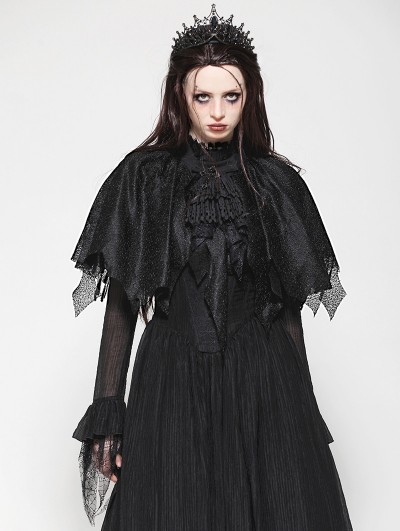 Dark in love Black Gothic Dark Tattered Tassel Cape for Women