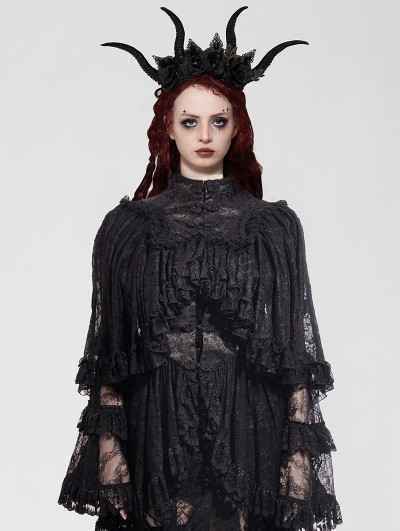 Dark in love Black Gothic Elegant Vintage Lace Oversized Sleeves Cape for Women