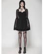 Dark in love Black Gothic Mesh Patchwork Long Sleeve Short Dress