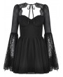 Dark in love Black Gothic Mesh Patchwork Long Sleeve Short Dress