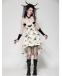 Dark in love Beige and Black Gothic Lace Embroidered Butterfly High-low Dress