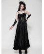 Dark in love Black Gothic Sexy Hollow Lace Velvet Maxi Dress