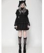 Dark in love Black Gothic Lace Doll Shirred Waist Long Sleeve Short Dress