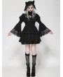 Dark in love Black Gothic Lace Doll Shirred Waist Long Sleeve Short Dress