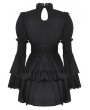 Dark in love Black Gothic Lace Doll Shirred Waist Long Sleeve Short Dress