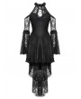 Dark in love Black Gothic Lace Halter Cold Shoulder High-Low Dress