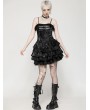 Dark in love Black Gothic Punk Shiny Spaghetti Strap Layered Short Dress