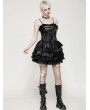 Dark in love Black Gothic Punk Shiny Spaghetti Strap Layered Short Dress