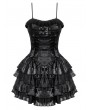 Dark in love Black Gothic Punk Shiny Spaghetti Strap Layered Short Dress