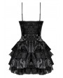 Dark in love Black Gothic Punk Shiny Spaghetti Strap Layered Short Dress