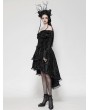 Dark in love Black Elegant Gothic Off-the-Shoulder Velvet High-Low Dress