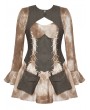 Dark in love Brown Vintage Steampunk Patchwork Tie-Dye Mini Dress