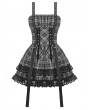 Dark in love Grey Plaid Gothic Metal Studded Strap Short Dress