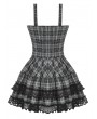 Dark in love Grey Plaid Gothic Metal Studded Strap Short Dress