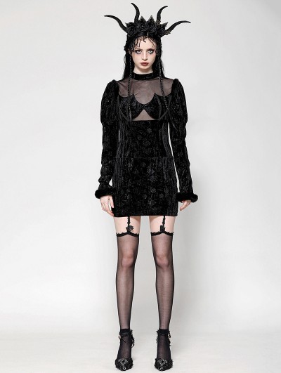 Dark in love Black Gothic Bat Mesh Illusion Sexy Velvet Bodycon Dress