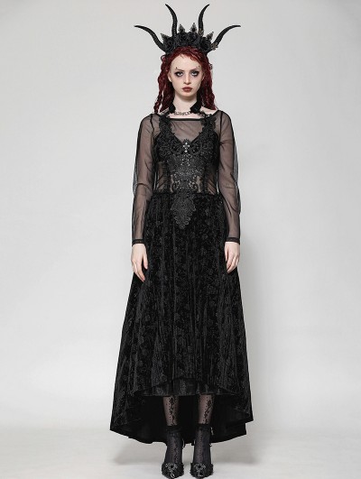 Dark in love Black Romantic Gothic Lace Applique Sexy Long Velvet Dress