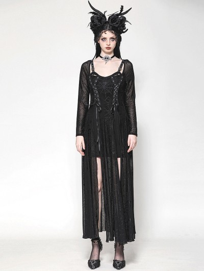 Dark in love Black Gothic Sexy Spider Mesh Pattern Long Dress