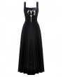 Dark in love Black Gothic Velvet Horn Embroidery  Suspender Maxi Dress