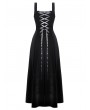 Dark in love Black Gothic Velvet Horn Embroidery  Suspender Maxi Dress