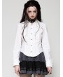 Dark in love White Gothic Ruffle Front Button Up Long Sleeve Blouse for Women