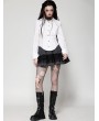 Dark in love White Gothic Ruffle Front Button Up Long Sleeve Blouse for Women