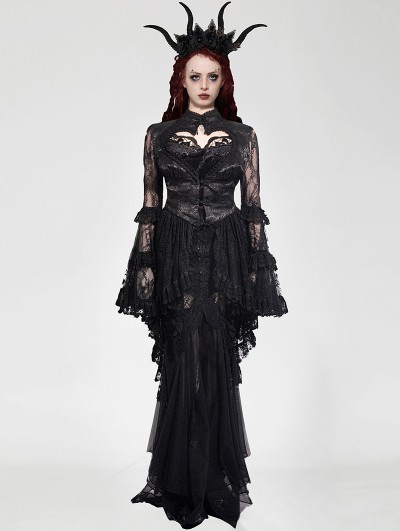 Dark in love Black Vintage Gothic Heart-Shaped Hollow-Out Lace Tailcoat for Women